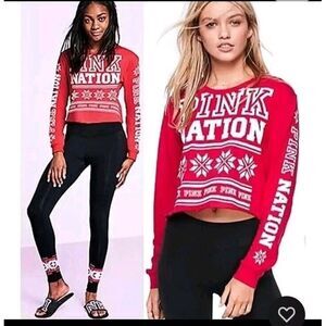 Victoria's Secret PINK Holiday Christmas Red Snowflake Crop Top Size‎ XS